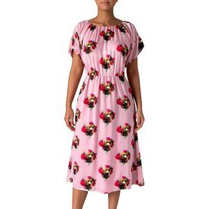 Adam Lippes Ruffle Floral Dress Pink Silk Midi